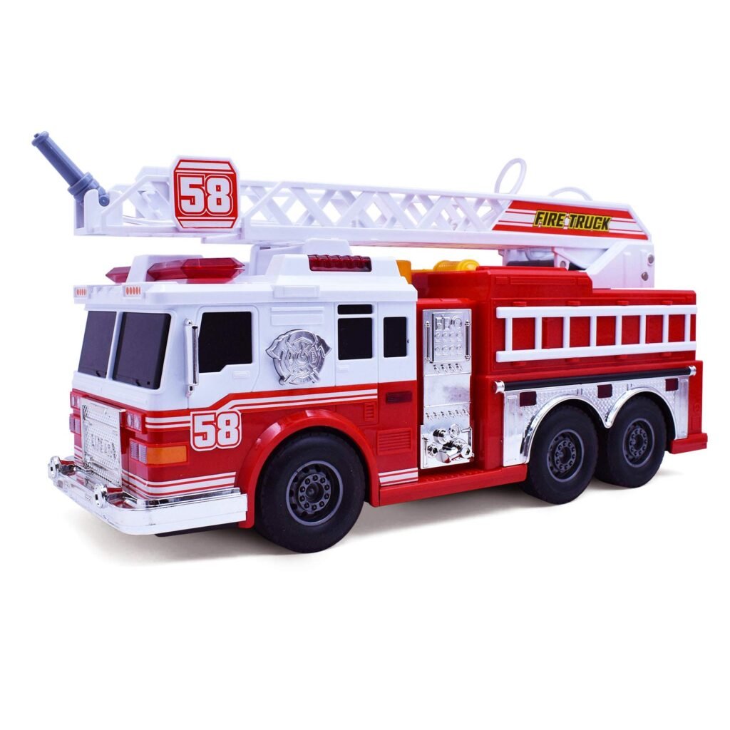 JOYIN Extra Large 33-inch Ladder Fire Truck Toy for Kids 3+ - Lights, Sirens, Hose, Pump