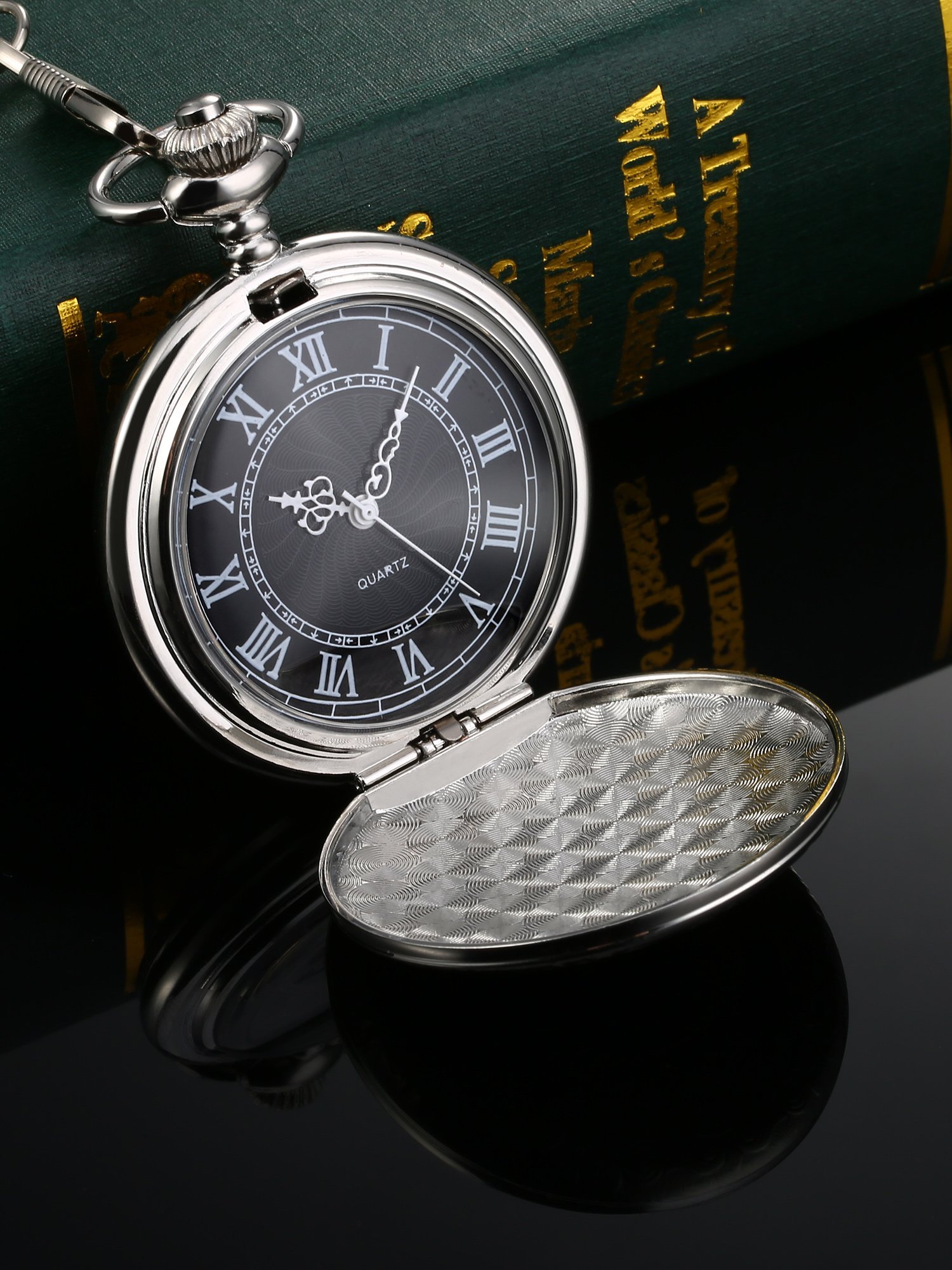 Hicarer Quartz Pocket Watch for Men with Black Dial