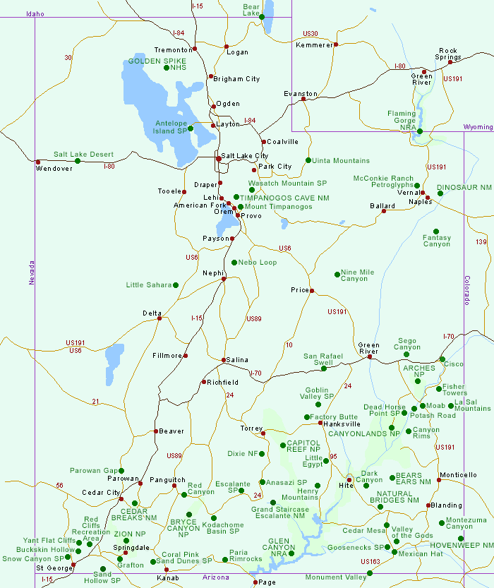 utah map with national parks