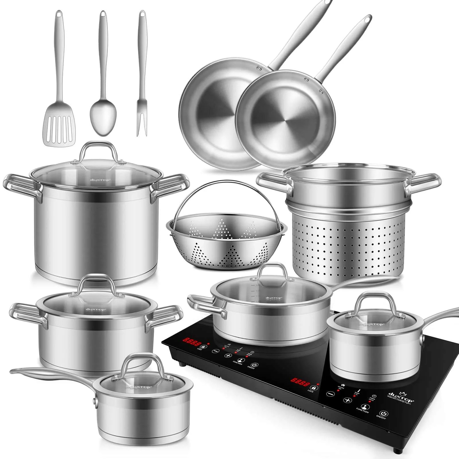 Duxtop 1800W Cooktop + 17PC Cookware Set