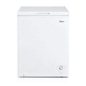 White Midea 5.0 cu ft compact chest freezer in a modern kitchen